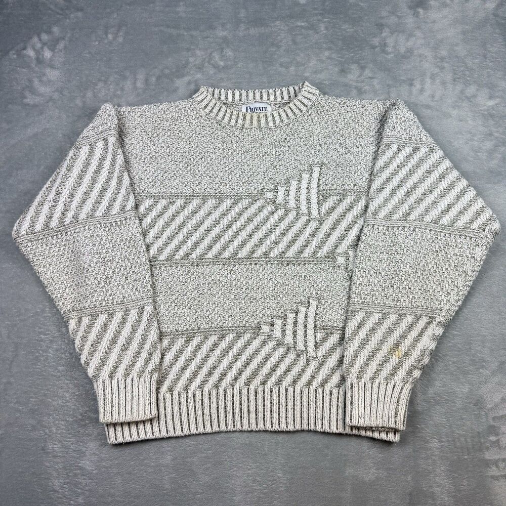 Vintage Private Club Made in USA 100% Cotton Knit Sweater Gray Large